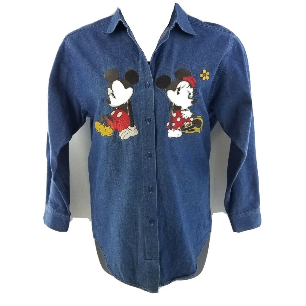 DISNEY STORE Denim Shirt Flirting Mickey Minnie St